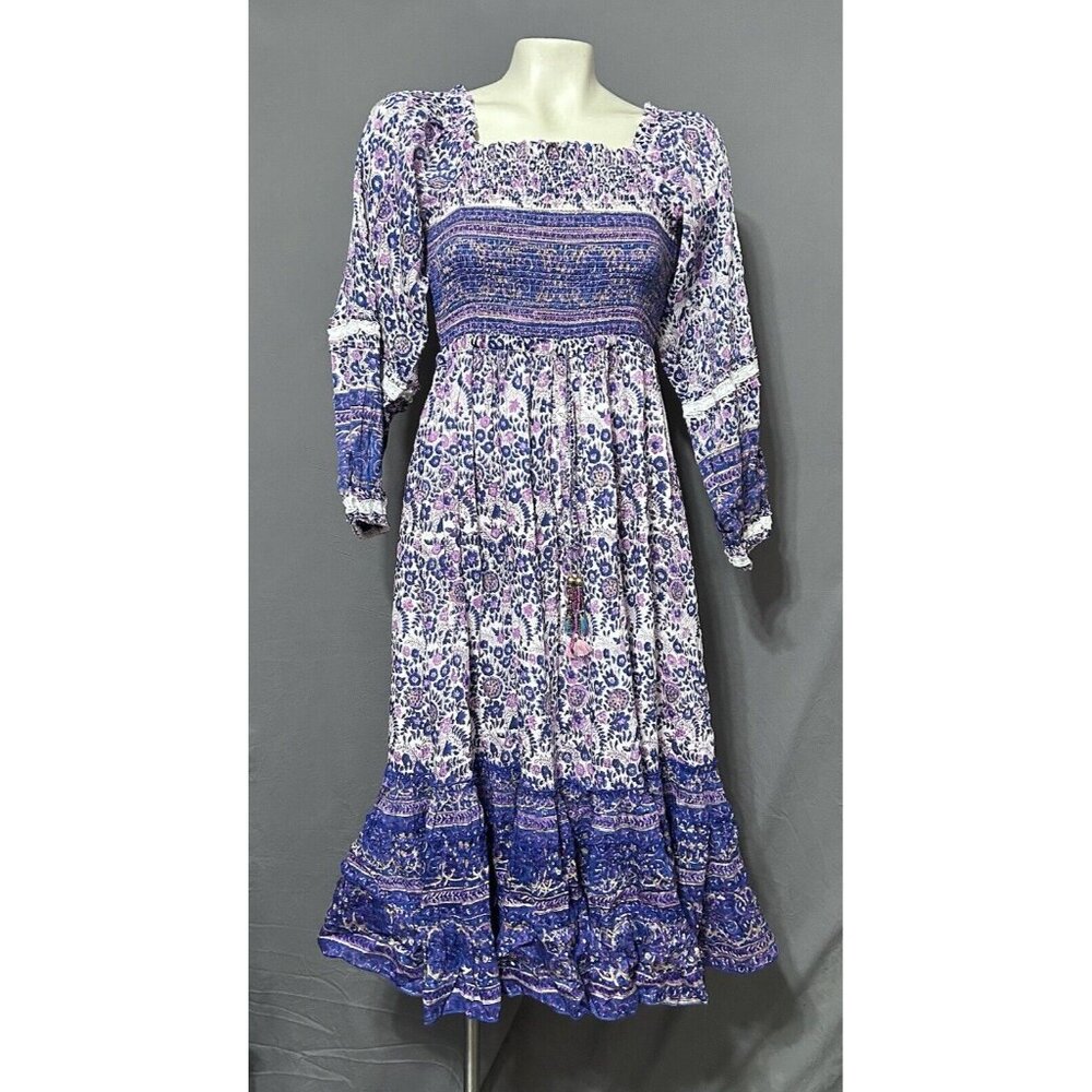BELL by ALICIA BELL Sz Medium Purple Boho Floral Cotton Silk Midi Dress